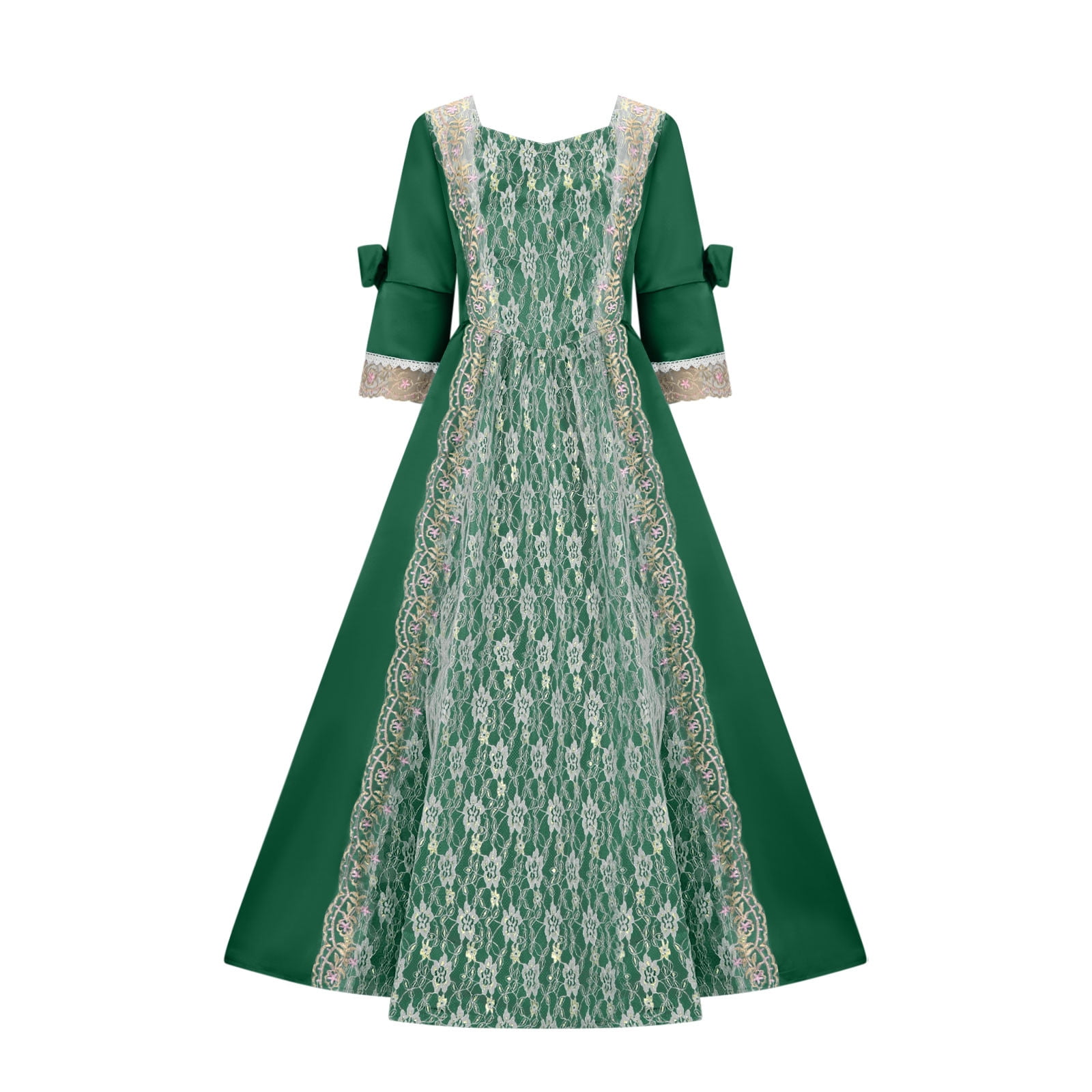 yoeyez 18th Century Dress Victorian Wedding Guest Dress Lace Stitching  Corset Ball Gown Long Satin Rococo Party Dresses Masquerade Party Dress  Green,2XL - Walmart.com