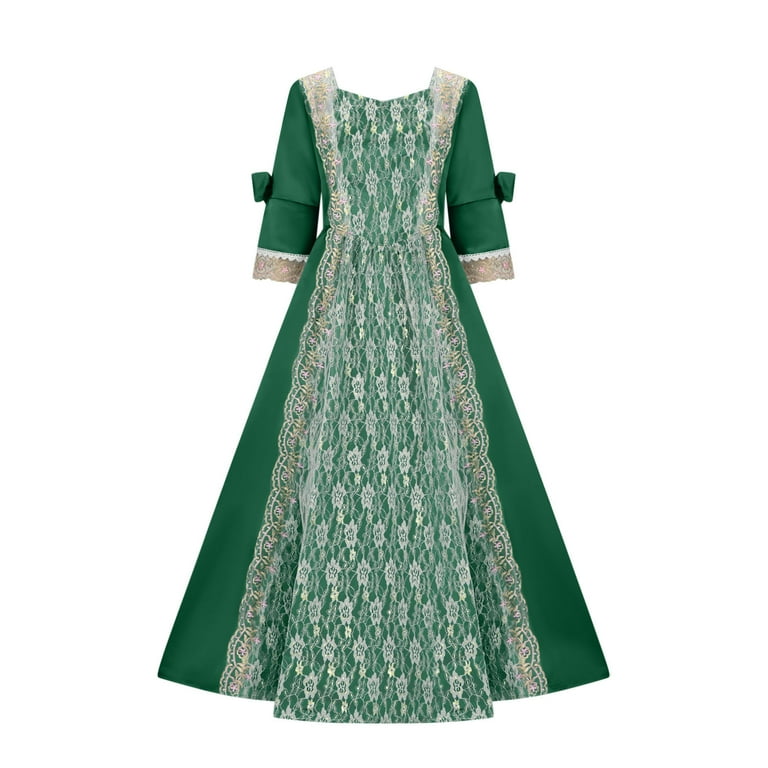 Yoeyez 18th Century Dress Victorian Wedding Guest Dress Lace Stitching Corset Ball Gown Long Satin Rococo Party Dresses Masquerade Party Dress Green,