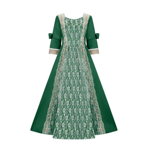 yoeyez 18th Century Dress Victorian Wedding Guest Dress Lace Stitching Corset Ball Gown Long Satin Rococo Party Dresses Masquerade Party Dress Green,2XL