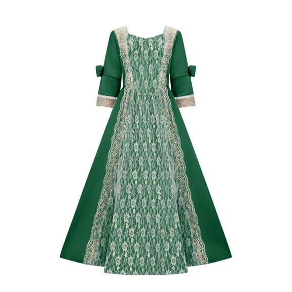yoeyez 18th Century Dress Victorian Wedding Guest Dress Lace Stitching Corset Ball Gown Long Satin Rococo Party Dresses Masquerade Party Dress Green,2XL