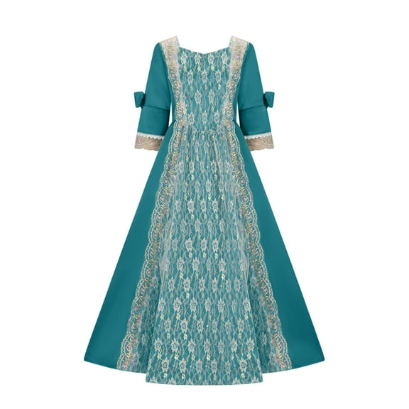 yoeyez 18th Century Dress Victorian Wedding Guest Dress Lace Stitching Corset Ball Gown Long Satin Rococo Party Dresses Masquerade Party Dress Green,L