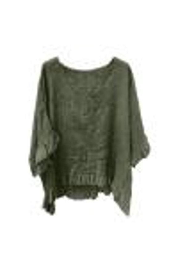 3/4 Leeve T-Shirts for Women Summer Boho V Neck Tops Ruffle Trim Cuffs Pleated Blouses Oversized Pleated Beach Coverups Green,S