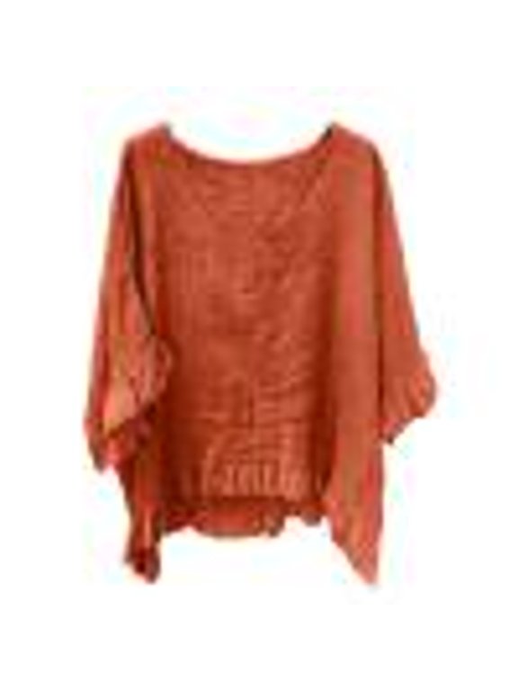 3/4 Leeve T-Shirts for Women Summer Boho V Neck Tops Ruffle Trim Cuffs Pleated Blouses Oversized Pleated Beach Coverups Orange,S