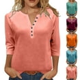 thumbnail image 1 of yoeyez 3/4 Length Sleeve Womens Tops Dressy Casual Button V Neck Henley Shirt Color Block Tunic Blouses Cotton Comfy Fashion Fall Tee Pink,XL, 1 of 7
