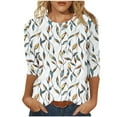thumbnail image 1 of yoeyez 3/4 Sleeve Tops for Women Trendy Crewneck Loose Fit Shirts for Girls Plus Size Floral Printed T Shirts Summer Loose Fit Tunic Tops White S, 1 of 5