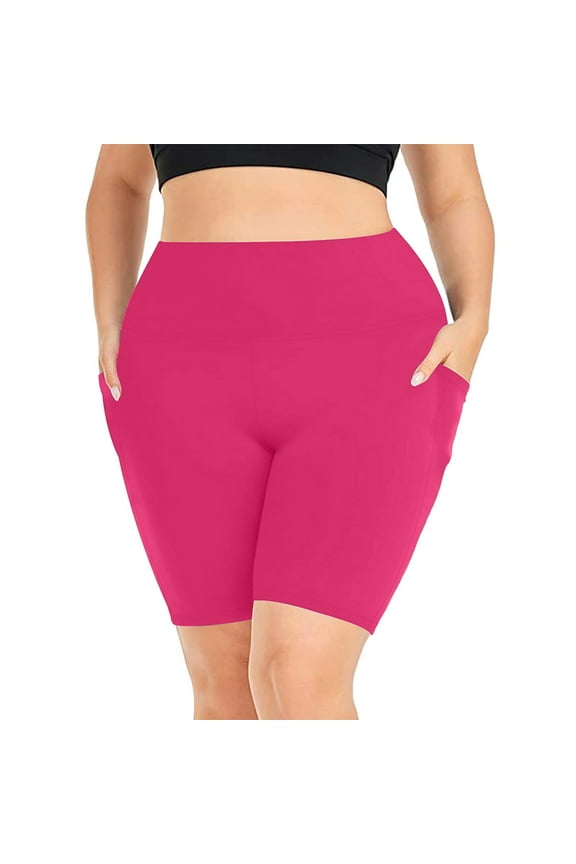 Athletic Workout Shorts for Women Tummy Control Workout Shorts Ladies High Waisted Leggings With Pockets Comfortable Stretchy Bikers Shorts Hot Pink,5XL