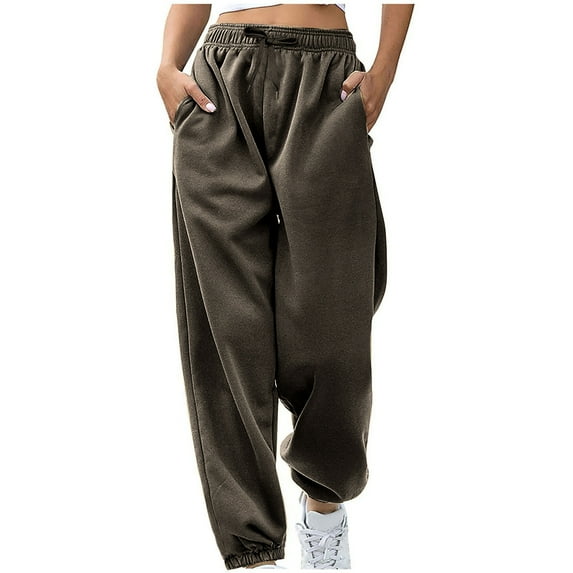 yoeyez Baggy Sweatpants for Women High Waisted Cinch Bottom Lounge Sweat Pants Teen Girls Comfy Gym Athletic Jogging Trousers With Pockets, Black XL