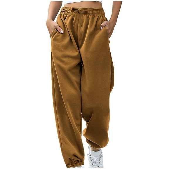 yoeyez Baggy Sweatpants for Women High Waisted Cinch Bottom Lounge Sweat Pants Teen Girls Comfy Gym Athletic Jogging Trousers With Pockets, Brown XL