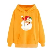 yoeyez Black and Friday Deals 2024 Clearance Christmas Hoodies for Women Retro Santa Claus Hooded Sweatshirts Crewneck Long Sleeve Fleece Hoodies Pullover Tops with Pocket