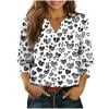 yoeyez Boho Buttons Down Shirts for Women Summer Floral Hawaiian Shirts With Smocked Cuffs Henley V Neck Relaxed Comfy Office Work Blouses Black,XXL