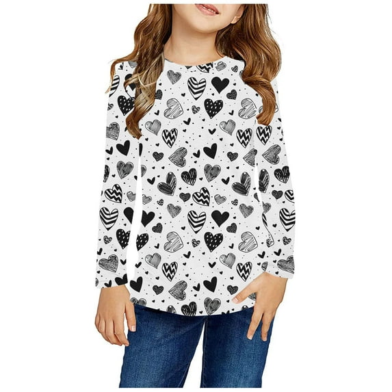 yoeyez Boys Girls Long Sleeve Shirts Kids Valentine's Day Shirts Love Heart Graphic Tees Cute Casual Crew Neck Tops Valentine Gifts for Kid Black 13-14 Years