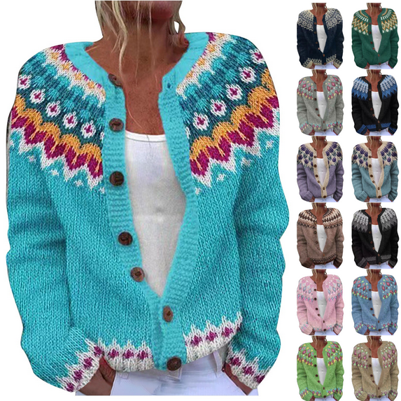 yoeyez Cardigan for Women Fair Isle Sweater Cardigan Vintage Button Knitted Jacket Icelandic Nordic Coat Colorful Boho Cardigans