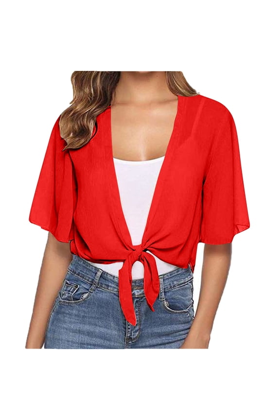 Chiffon Capelet,Women's Solid Color Soft Shawls And Wraps Short Sleeve Open Front Bolero Cardigan for for Evening Wedding Red,2XL