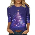 thumbnail image 1 of yoeyez Christmas 3/4 Sleeve Shirts for Women Christmas Snowman Print Top Cute Santa Print T Shirt Round Neck Holiday Shirt Tops Women Sweaters Clearance Cheap Multicolor 5XL, 1 of 5