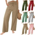thumbnail image 1 of yoeyez Cotton Linen Pants for Women Loose Straight Leg Slacks Drawstring Elastic Waist Pant Summer Solid Color Beach Pants with Pockets Mint Green,XXL, 1 of 7