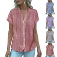 thumbnail image 1 of yoeyez Cotton Linen V Neck Tops for Women Fashion Striped Buttons Down Shirt Short Sleeve Henley T-Shirts Casual Loose Summer Blouse Gray,S, 1 of 7