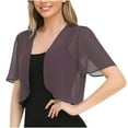 thumbnail image 1 of yoeyez Cropped Cardigan for Women Summer Ladies Solid Color Chiffon Bolero Shrug Short Sleeve Cardigans for Evening Dress Beach Cover Up Purple,S, 1 of 5
