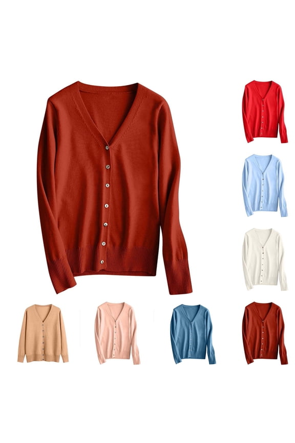Fall Thin Cardigan Sweater for Women Trendy Button Down V-Neck Sweaters Shawl Solid Color Open Front Lightweight Cardigans Blue,L