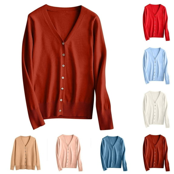 yoeyez Fall Thin Cardigan Sweater for Women Trendy Button Down V-Neck Sweaters Shawl Solid Color Open Front Lightweight Cardigans Wine,XXL