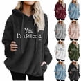 thumbnail image 1 of yoeyez Fleece Hoodie Women Letter Graphic Sherpa Hooded sweatshirts Fall Winter Warm Soft Fuzzy Pullover Tops with Pockets Blue,XL, 1 of 7