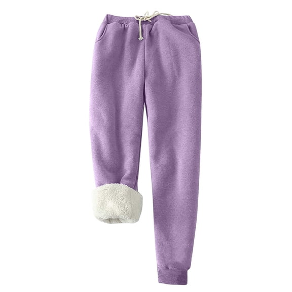 yoeyez Fleece Lined Pants Women with Pockets Winter Warm Sherpa Sweatpants High Waisted Yoga Pants Athletic Active Jogger Snow Pants Purple S