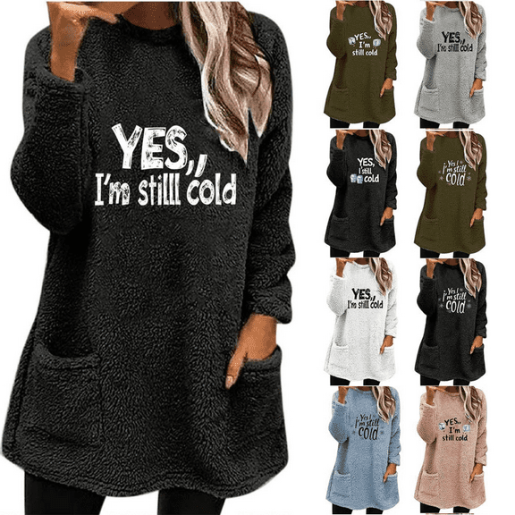 yoeyez Fuzzy Pullover Tops for Women Letter Print Long Sleeve Crewneck Fuzzy Tunics Winter Warm Sherpa Sweatshirts with Pockets White,M