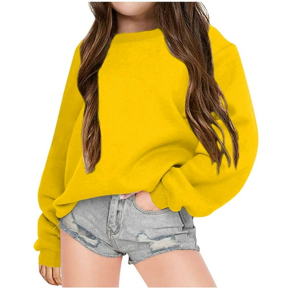 yoeyez Girl Oversized Crewneck Sweatshirts Fashion Fleece Drop Shoulder Pullover Fall Outfits Preppy Clothes Teen Girls 2024 4-5 Years
