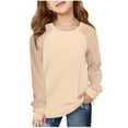 thumbnail image 1 of yoeyez Girls Long Sleeve Tops Kids Cable Knit Sleeve Sweaters Dressy Casual Crewneck Pullover Tunic Top for Everyday Wear,Spring to Winter Khaki 9-10 Years, 1 of 7