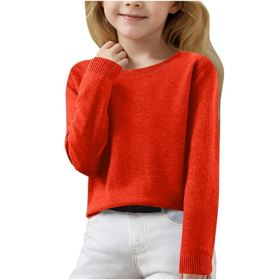 yoeyez Girls Sweaters Kids Long Sleeve V Neck Knitted Pullover Sweater Cute Solid Color Knit Jumper Tops Holiday Sweater for Boys & Girls Pink 8-9 Years