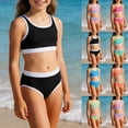 thumbnail image 1 of yoeyez Girls Swimsuit Color Block Bikini Sets Solid Color Bathing Suit Padded Tank Swim Tops & Shorts Two Piece Sporty Swimwear 7-16Y, 1 of 7