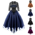thumbnail image 1 of yoeyez Gothic Dresses Women Sleeveless/Long Sleeves Steampunk Dress with Corset Halter Lace Swing Cocktail Dress Banquet Festive Ball Gown Orange,M, 1 of 4