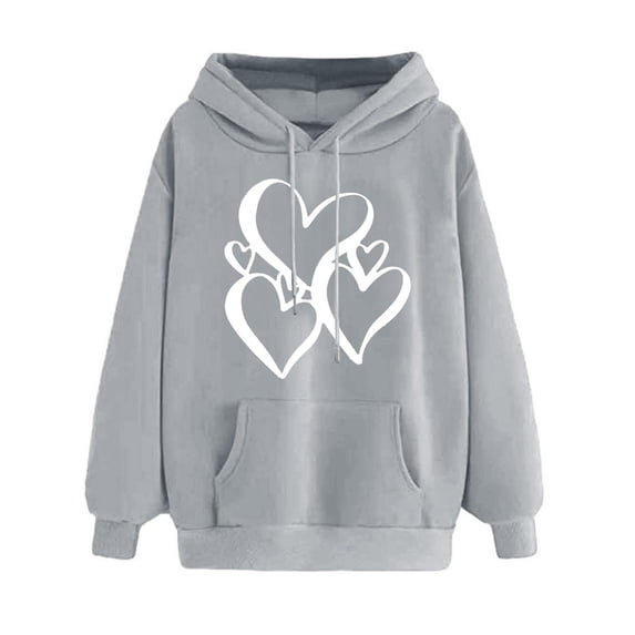 yoeyez Graphic Hoodies for Women Casual Long Sleeve Hooded Sweatshirts Teen Girls Cute Heart Print Sweatshirt Pullover with Pockets Gray XL