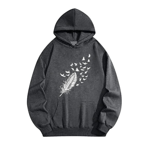 yoeyez Graphic Hoodies for Women Y2K Flower Print Long Sleeve Hooded Pullover Tops Cute Graphic Sweatshirt with Pockets Gray,XL