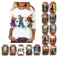 thumbnail image 1 of yoeyez Graphic Tshirts for Women Halloween Vintage Witch Shirts 3/4 Sleeve Crewneck Tunic Tops Purple,S, 1 of 6