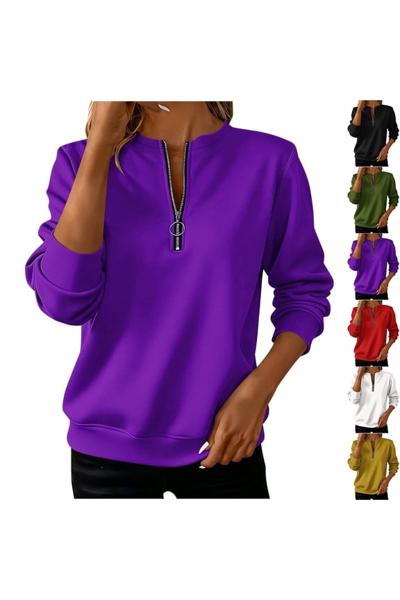 Half Zip Sweatshirts Women Quilted Pullover Tops Crew Neck Long Sleeve Tunics Solid Casual Fashion Fall Sweatshirts