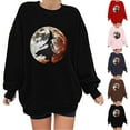 thumbnail image 1 of yoeyez Halloween Sweatshirt for Women Oversized Ghosts Graphic Print Long Sleeve Sweatshirts Crewneck Casual Fall Pullover Tops Brown,S, 1 of 6