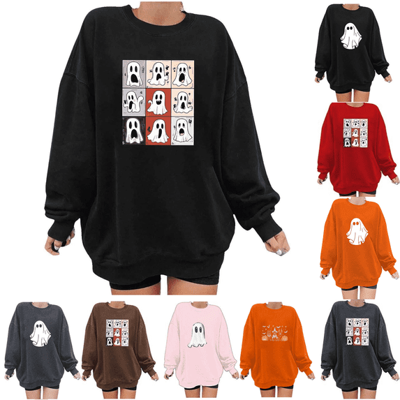 yoeyez Halloween Sweatshirts Women Oversized Crewnck Graphic Sweatshirt Long Sleeve Fall Pumpkin Pullover Dog Mama Lover Spooky Season Shirt Top Black,XXL