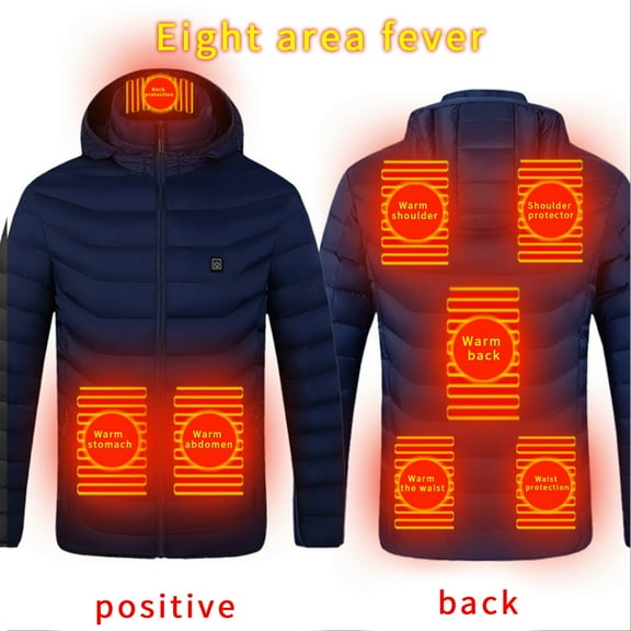 yoeyez Heated Jacket,Plus Size Hooded Heated Coat Windproof Thermal Warm Jackets Usb Charging Electric Body Warmer Blue Xl