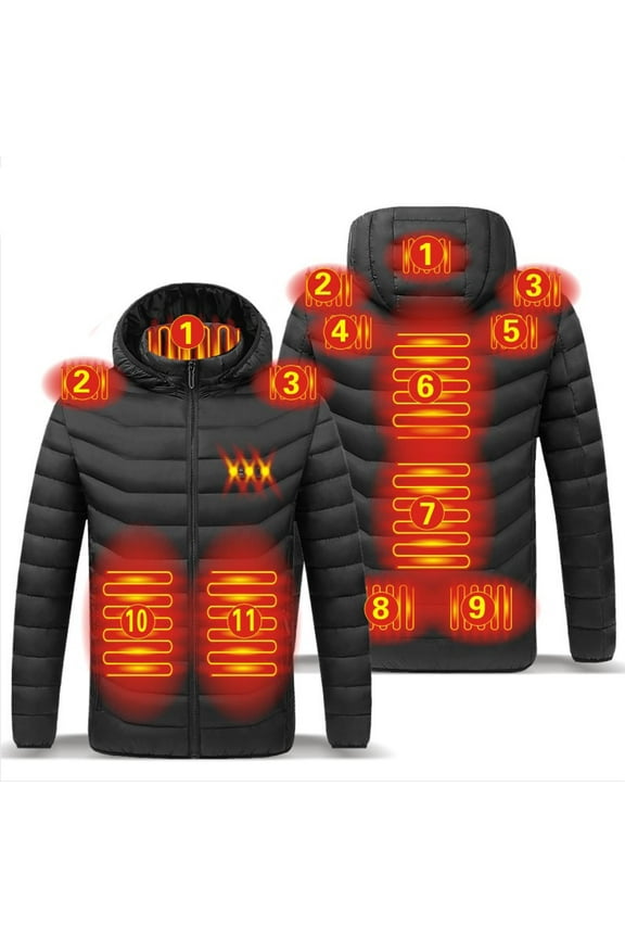 Heated Jackets For Men,Plus Size Hooded Heated Coat Windproof Thermal Warm Jackets Usb Charging Electric Body Warmer Black Xl