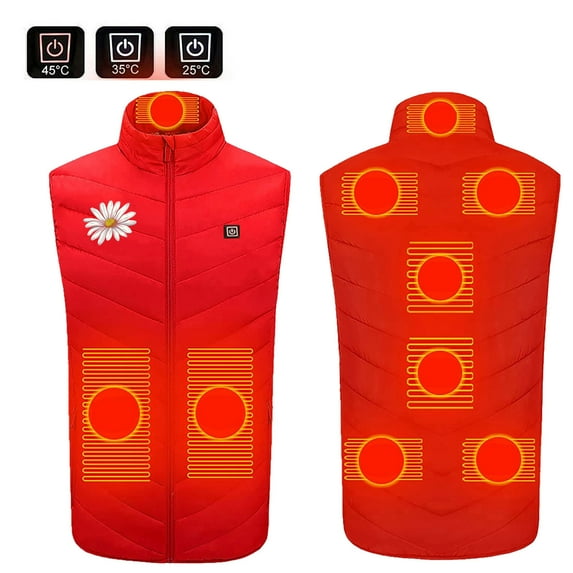 yoeyez Heated Vest,Women 9 Zone Smart Heating Vest Usb Charging Warm Vest Smart Heating Jacket Stand Collar Vest Leisure Red L
