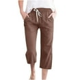 thumbnail image 1 of yoeyez High Waisted Pants for Women Cotton Linen Drawstring Sweat Pants Womens Straight Wide Leg Cropped Pants Linen Stretch Basic Capri Pants Brown,M, 1 of 4