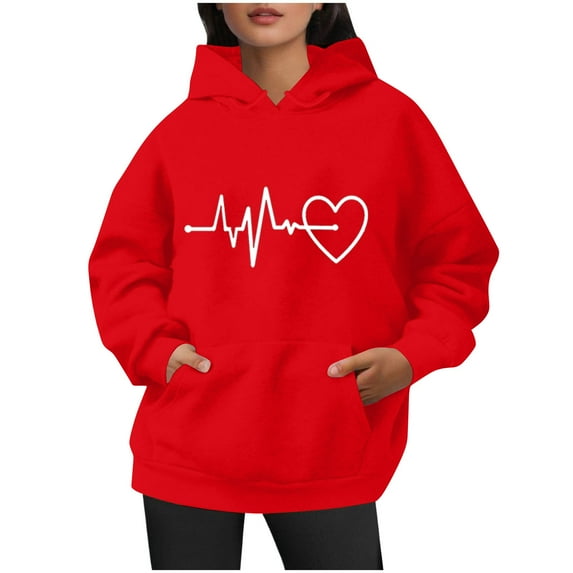 yoeyez Hoodie for Girl Heart Print Long Sleeve Sweatshirts Hooded Cute Graphic Pullover Tops With Pockets Teen Girls Clothes Ofs 2025 Red 2L