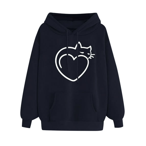 yoeyez Hoodie for Girl Heart Print Long Sleeve Sweatshirts Hooded Cute Graphic Pullover Tops With Pockets Teen Girls Fall Winter Clothes Labor Day Sales 2025 Black S
