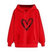YOEYEZ Hoodie for Girl Heart Print Long Sleeve Sweatshirts Hooded Cute Graphic Pullover Tops With Pockets Teen Girls Fall Winter Clothes My Orders Placed Recently By Me Today Red M