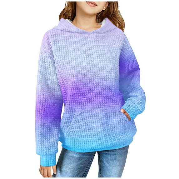 yoeyez Hoodies for Teen Girls Waffle Knit Preppy Hooded Sweatshirts Casual Long Sleeve Pullover Tops for Girls Solid Color Classic Sweatshirt with Pockets Black,Blue,Pink,Beige,Purple,Gray
