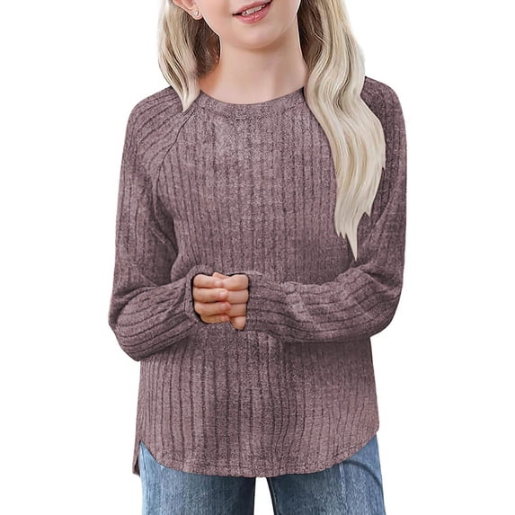 yoeyez Hoodies for Teen Girls Waffle Knit Preppy Hooded Sweatshirts Casual Long Sleeve Pullover Tops for Girls Solid Color Classic Sweatshirt with Pockets Pink 5-6Years