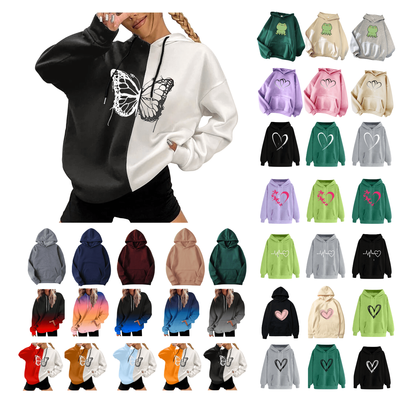 CHEEREAM Girls Color Block Hoodies Colorblock Sweatshirt Fall Hooded Sweatshirts Hoodies For Teen Girls With Pockets