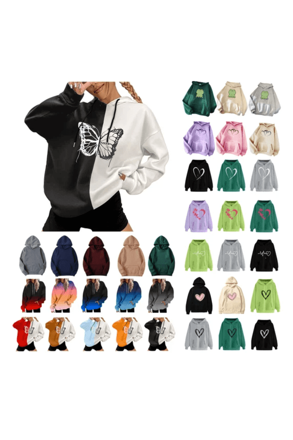 Hoodies for Women Lightweight Hooded Sweatshirts Oversized Heart Graphic Pullover Long Sleeve Ladies Tops with Pocket Army Green,XXL
