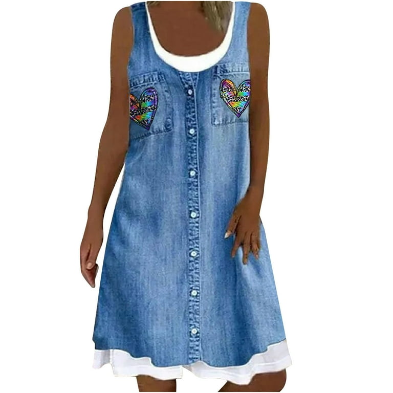 Women Denim Casual Embroidery Folral Print Summer Mini Dress Women Denim Casual Embroidery Folral Print Summer Mini Dress