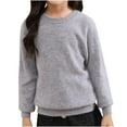 thumbnail image 1 of yoeyez Kids Boys Girls Casual Thick Warm T-shirt Long Sleeved Round Neck Base Shirt Solid Color Fleece Jumper Tops for Spring Fall Winter Blue 14-16 Years, 1 of 3